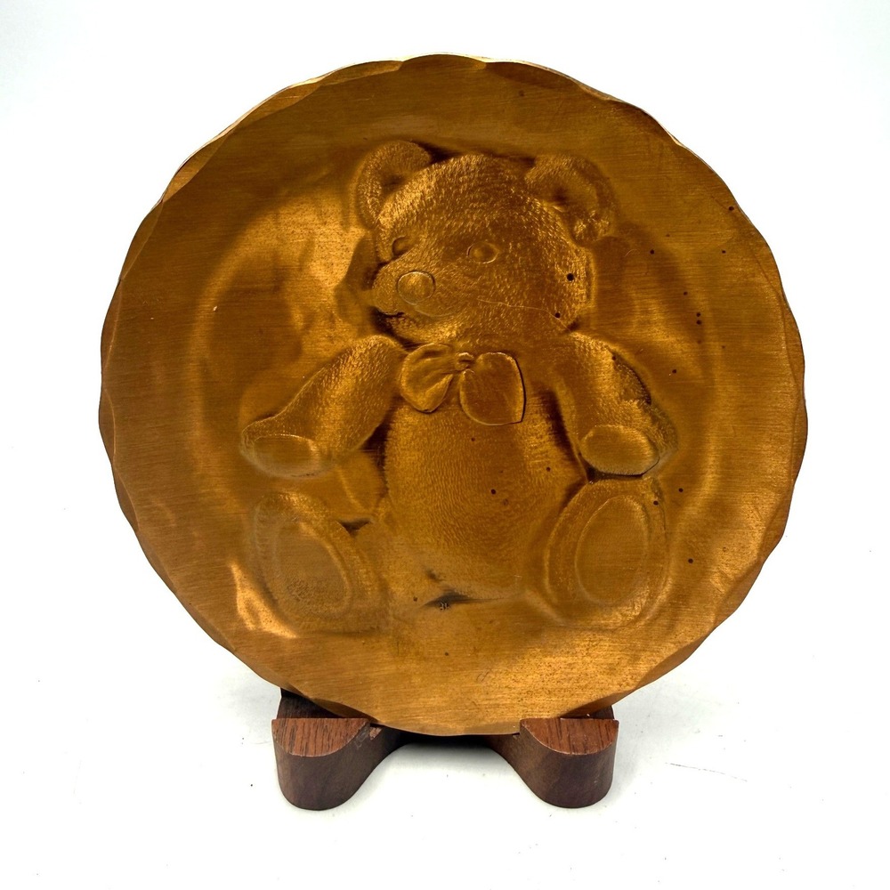 Wendell August Forge Solid Bronze Teddy Bear Plate Handmade Scalloped Edge 4.5"